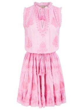 Pranella Celon Mini Dress in Pink size Large/XL Embroidered Resortwear